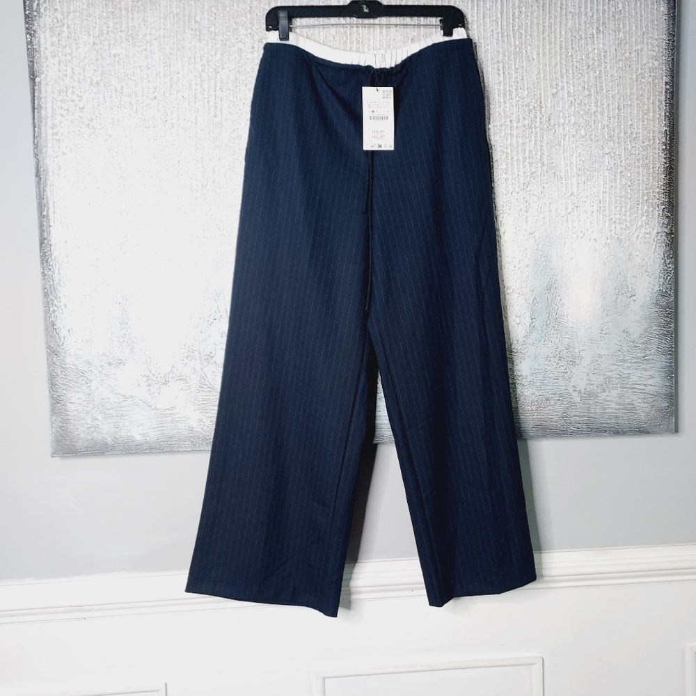 NWT Zara Navy Pinstripe Straight-Leg Pants - Picture 10 of 13